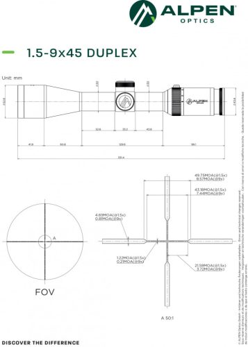 Alpen Optics Apex XP 1,5-9x45 Duplex világítópontos céltávcső